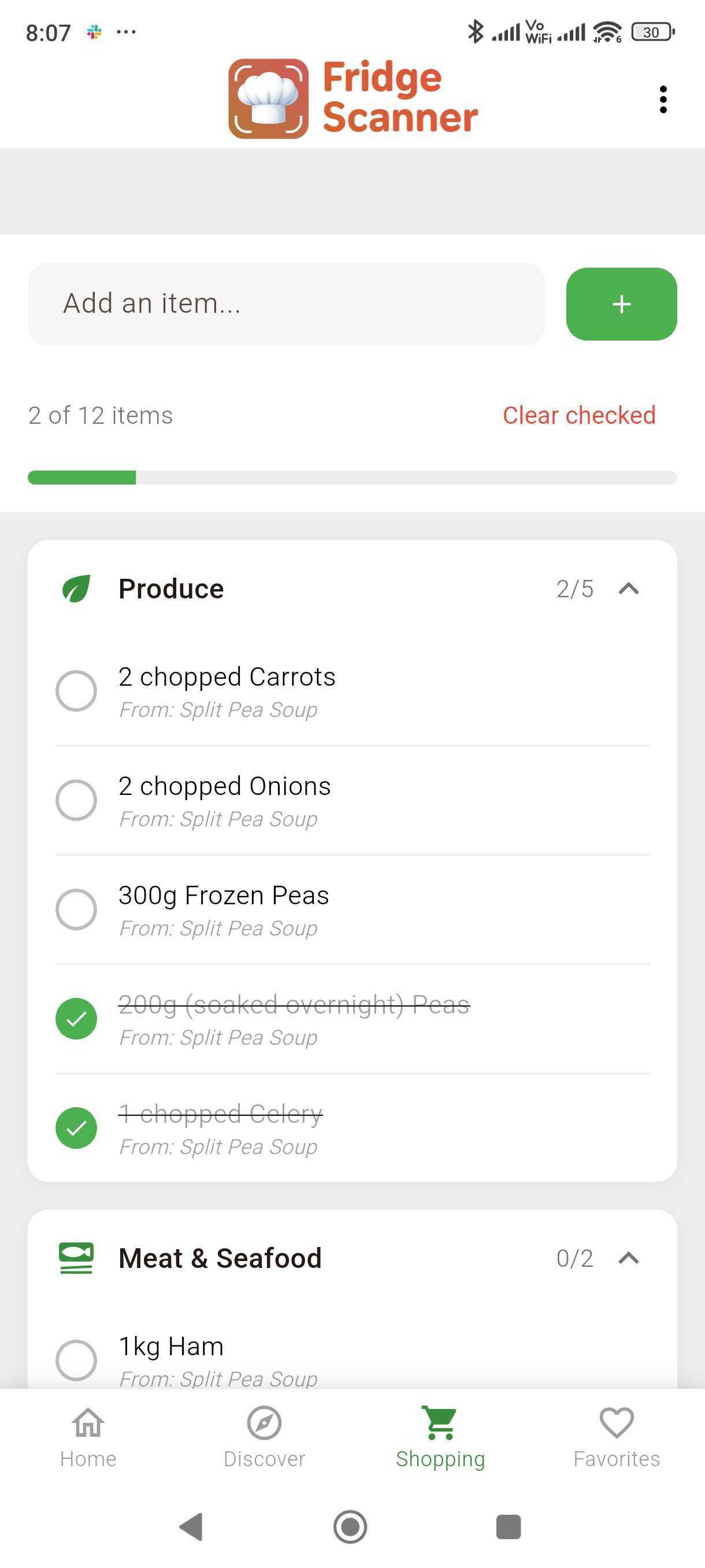 FridgeScanner shopping list feature
